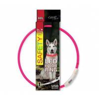 Obojek DOG FANTASY LED nylonový růžový M-L 65 cm